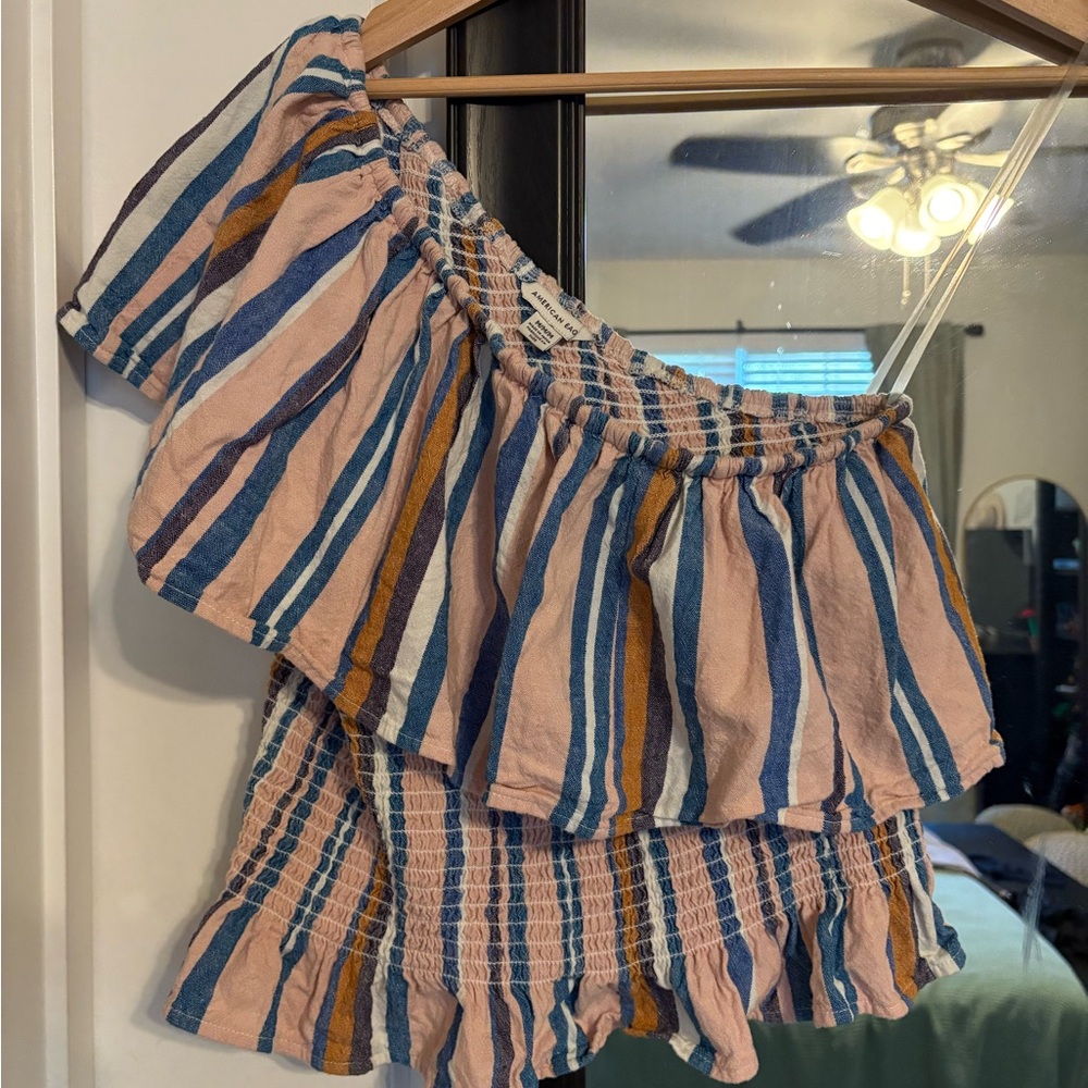 American Eagle striped Off-Shoulder Ruffle Top